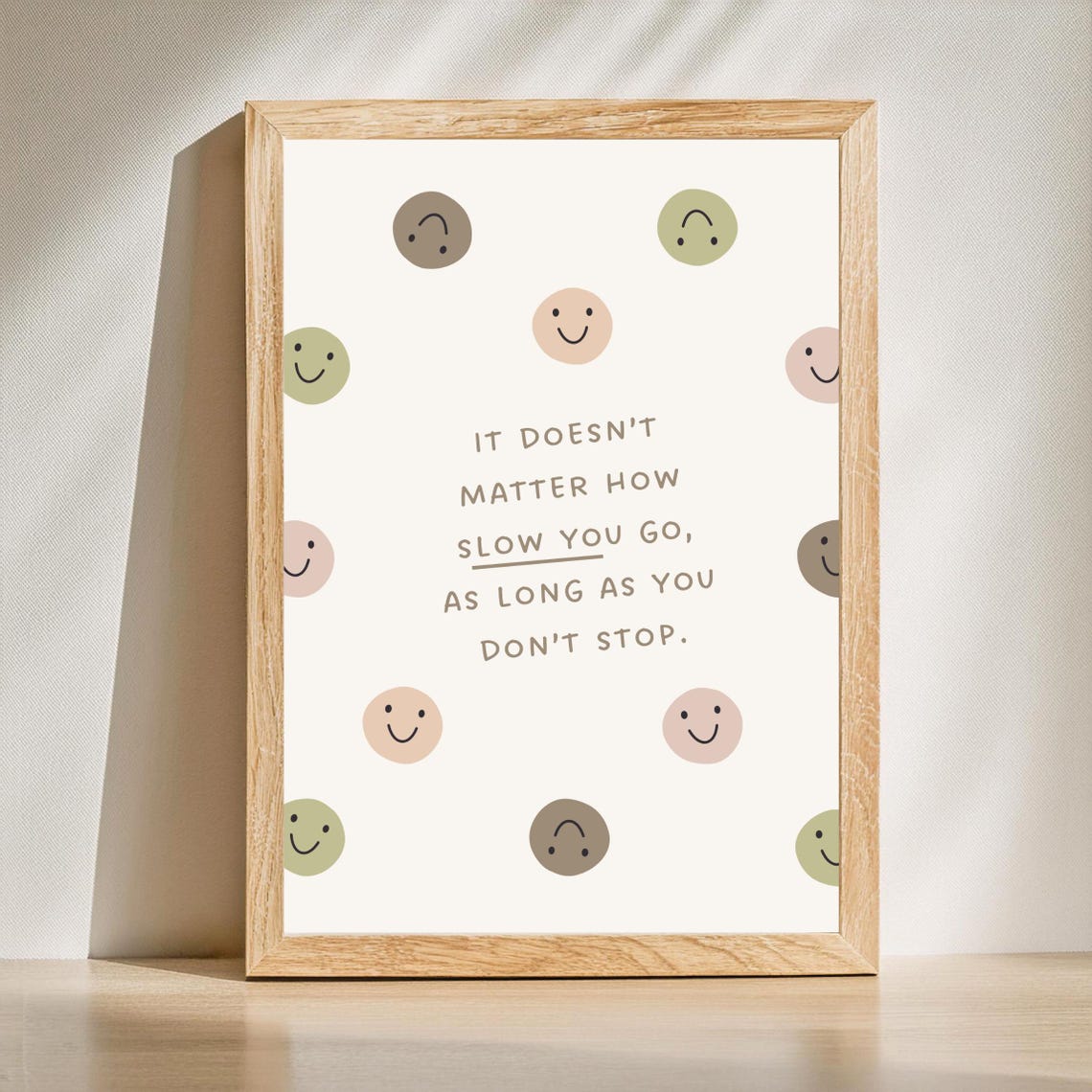 Slow Progress Smiley Faces Pastel Motivational Quote Art Poster