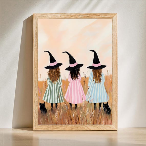 Preppy Halloween Wall Art Pink Print Autumn Pastel Decor