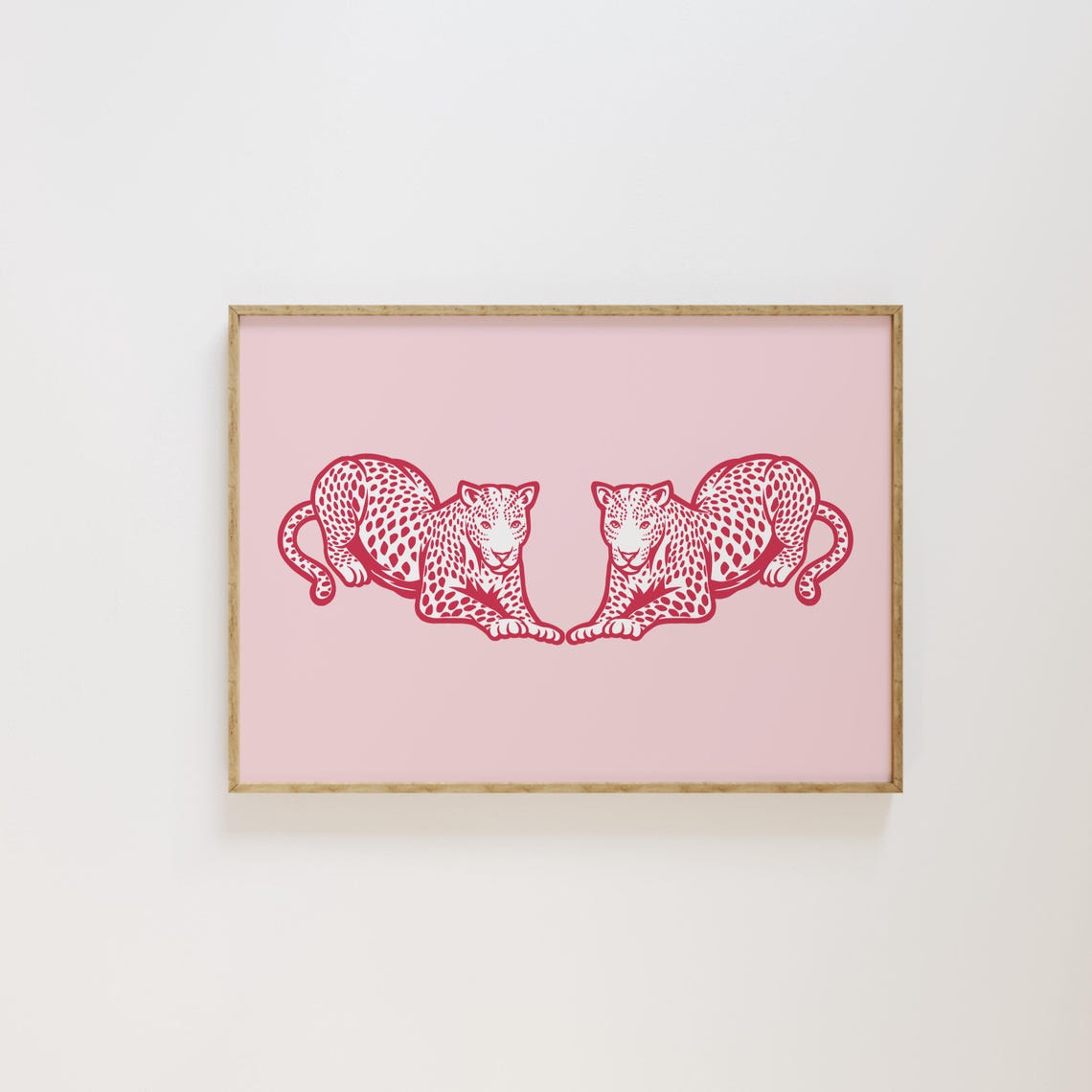 Twin Pink Cheetahs Mirrored Jungle Cat Preppy Dorm Room Poster - Image 3