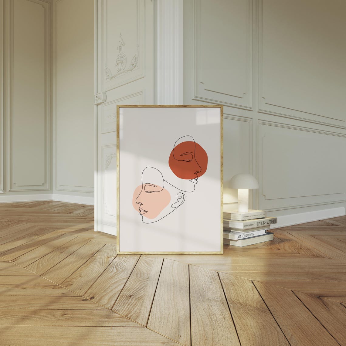 Boho Line Drawing Woman Faces Terracotta Minimalist Abstract Wall Art - Image 2