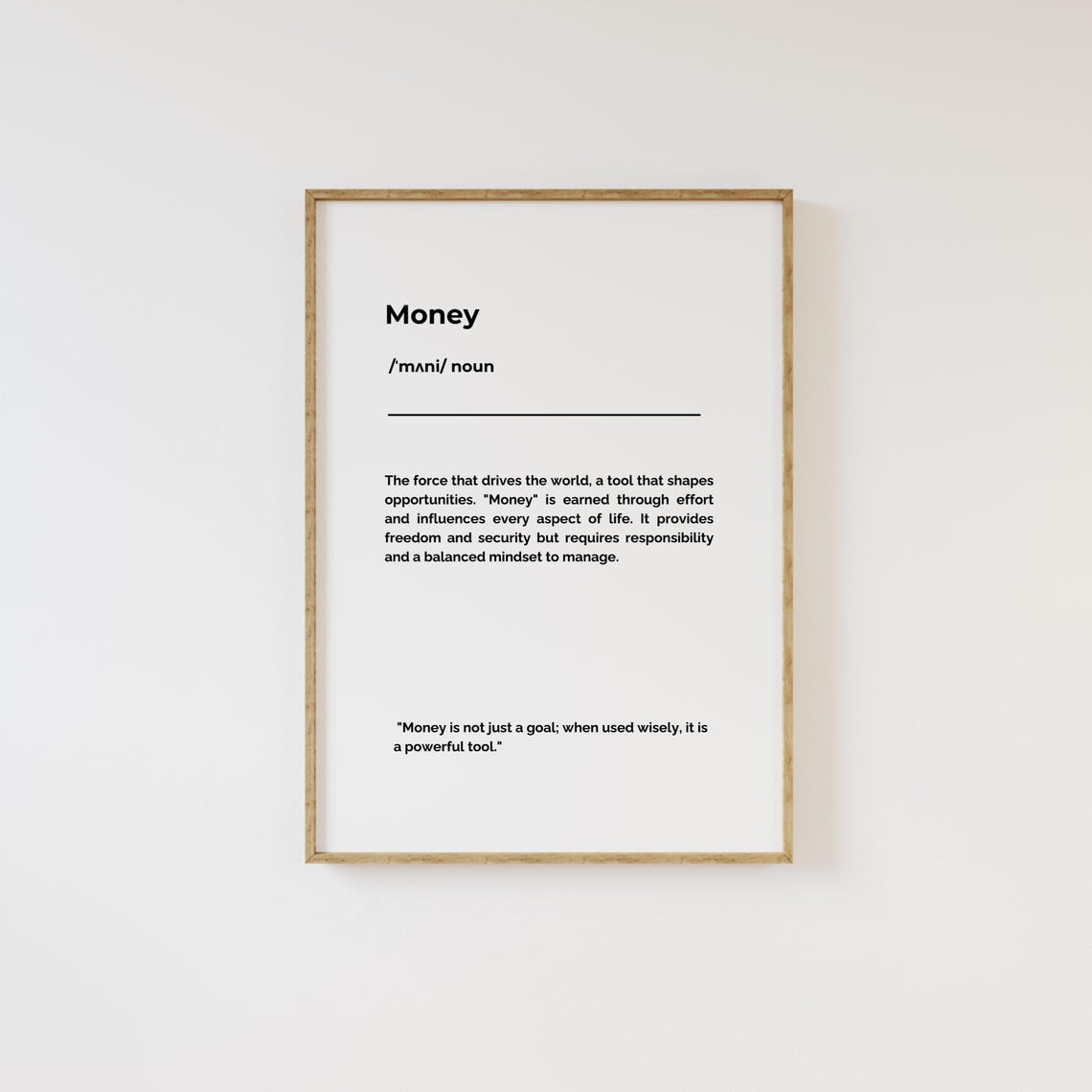 Money Definition Minimalist Typography Print Quote Office Gift
