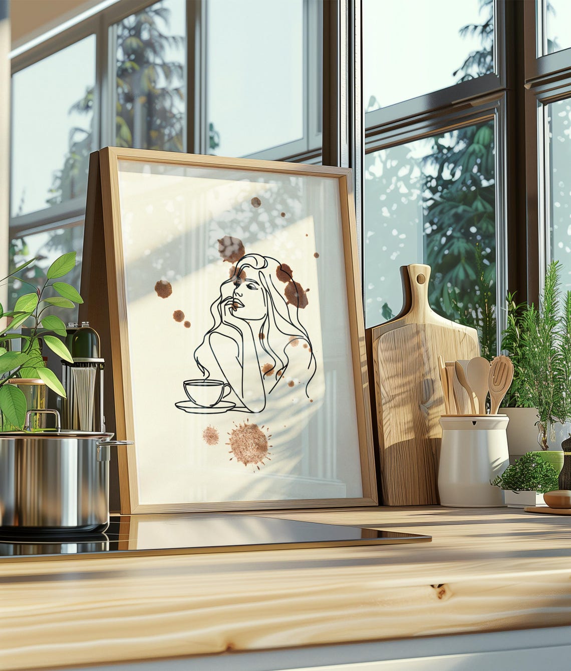 Coffee Lover Woman Line Drawing Coffee Splash Modern Kitchen Poster - Image 3