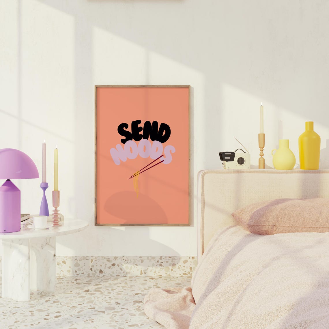 Send Noods Retro Noodle Bubble Letters Kitchen Print Funny Gift - Image 2