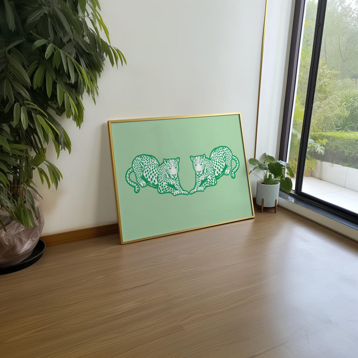 Twin Green Cheetahs Mirrored Jungle Cat Preppy Maximalist Poster - Image 2