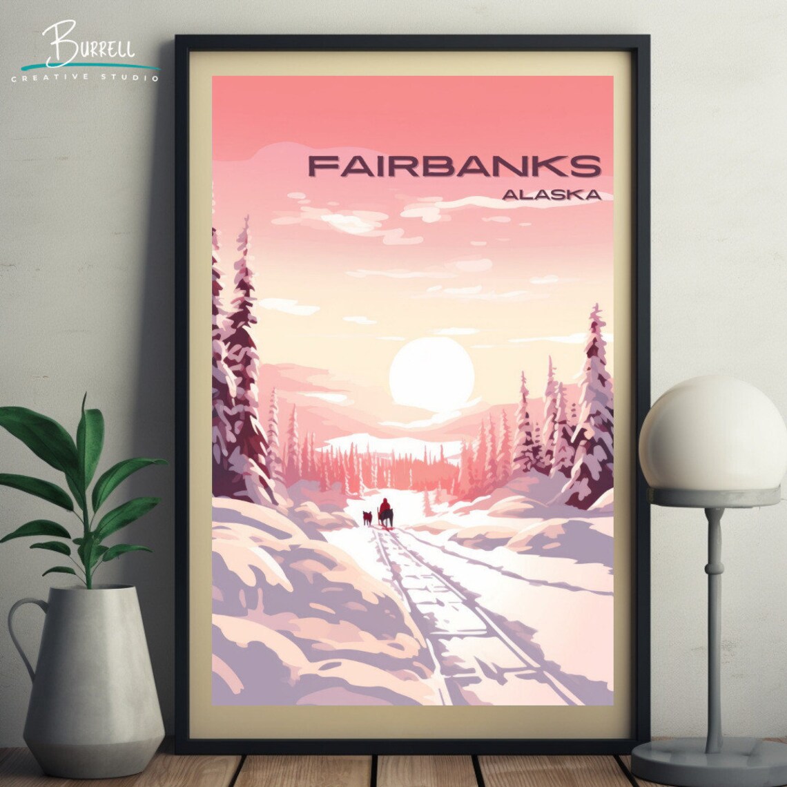 Fairbanks Alaska Snowy Sunset Trail with Sled Dogs Winter Poster - Image 5