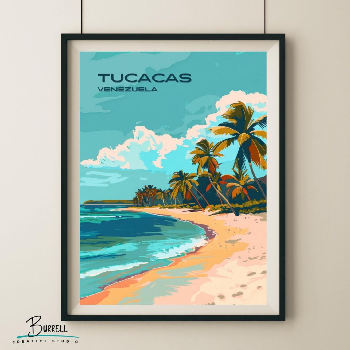 Tucacas Venezuela Beach Palms Turquoise Water Tropical Travel Poster