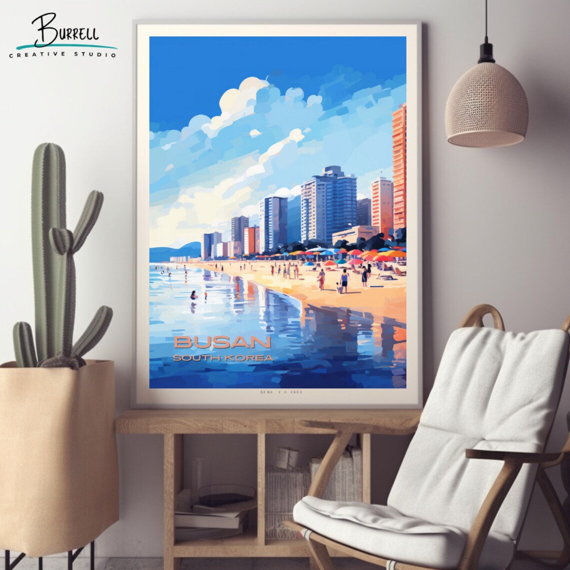 Busan South Korea Haeundae Beach Towers Crowded Sand Umbrellas Poster - Image 2