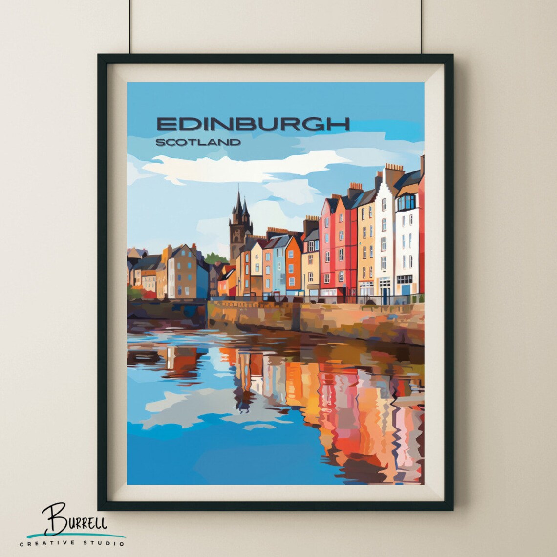 Edinburgh Scotland Water of Leith Riverside Colorful Houses Poster