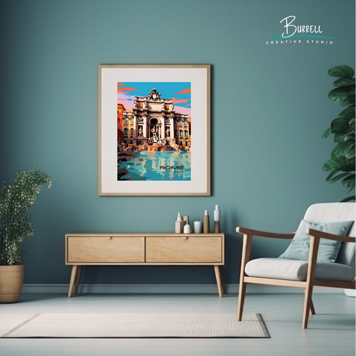 Rome Italy Trevi Fountain Illustrated Retro Landmark Travel Poster - Image 4