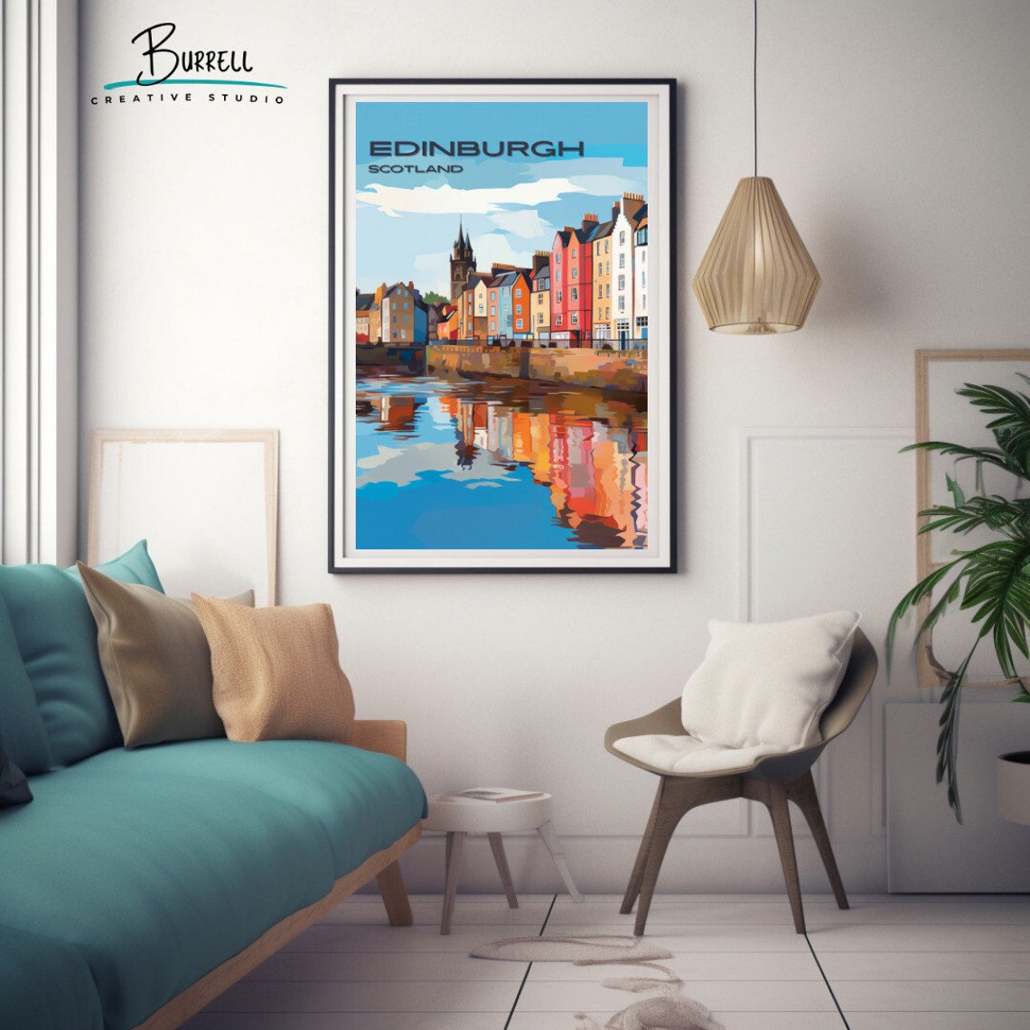 Edinburgh Scotland Water of Leith Riverside Colorful Houses Poster - Image 3