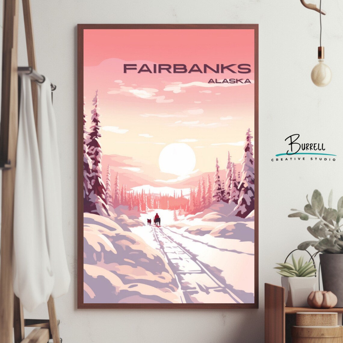 Fairbanks Alaska Snowy Sunset Trail with Sled Dogs Winter Poster - Image 4