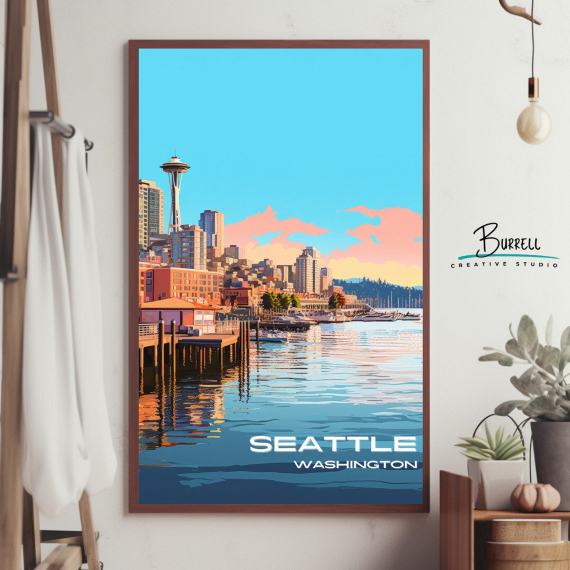 Seattle Washington Space Needle Waterfront Piers Harbor Travel Poster - Image 4