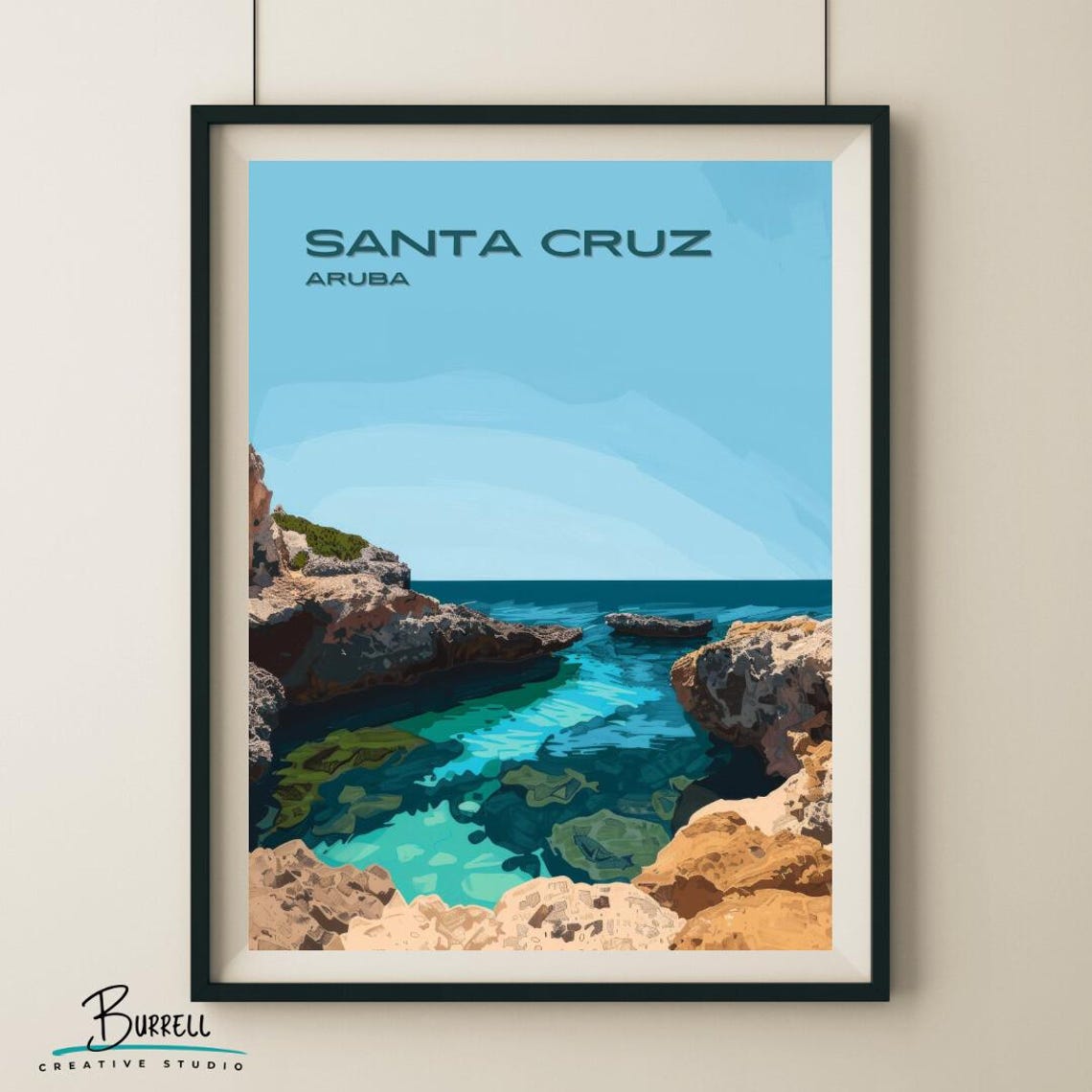 Santa Cruz Aruba Conchi Natural Pool Rocky Coast Travel Poster