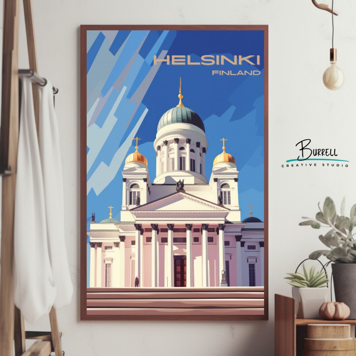 Helsinki Finland Cathedral White Dome Nordic Retro Travel Poster - Image 2