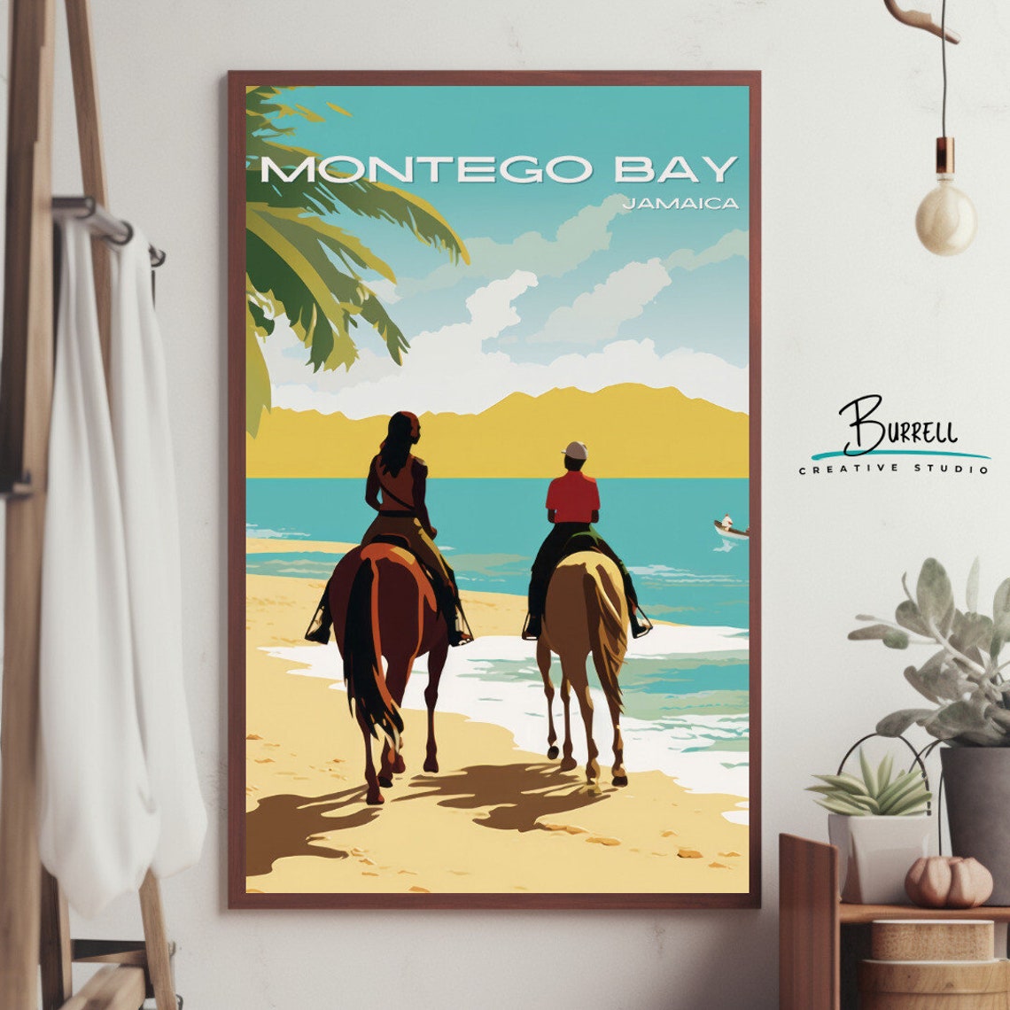 Montego Bay Jamaica Horseback Riders Beach Shoreline Scene Poster - Image 4