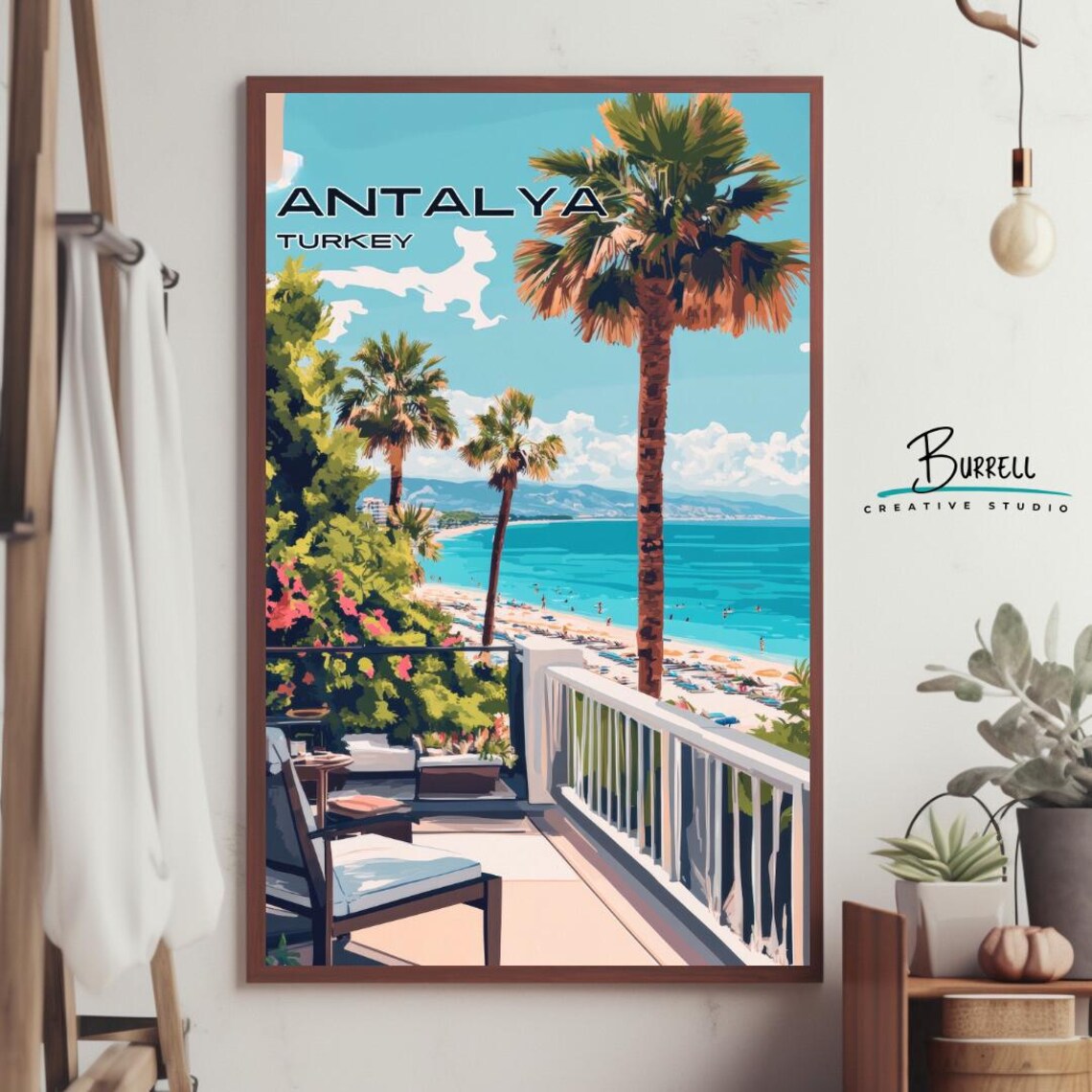 Antalya Turkey Lara Beach Sunny Palm Terrace Sea View Poster - Image 4
