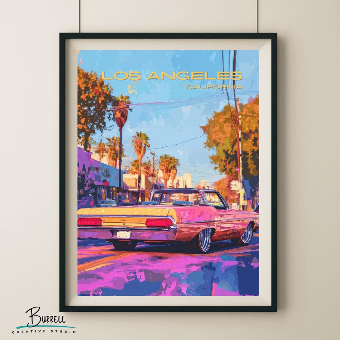 Los Angeles California Vintage Car Palm Street Classic Travel Poster