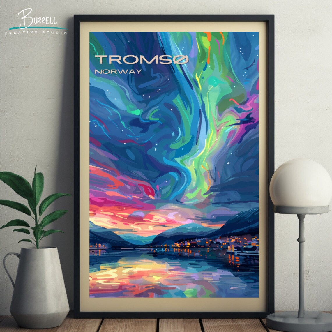 Tromso Norway Vivid Aurora Borealis Fjord Town Reflections Poster - Image 5