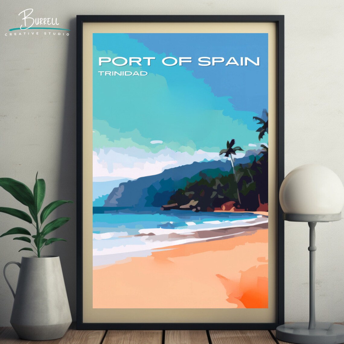 Port of Spain Trinidad Golden Beach Cliffs Palm Shore Travel Poster - Image 5