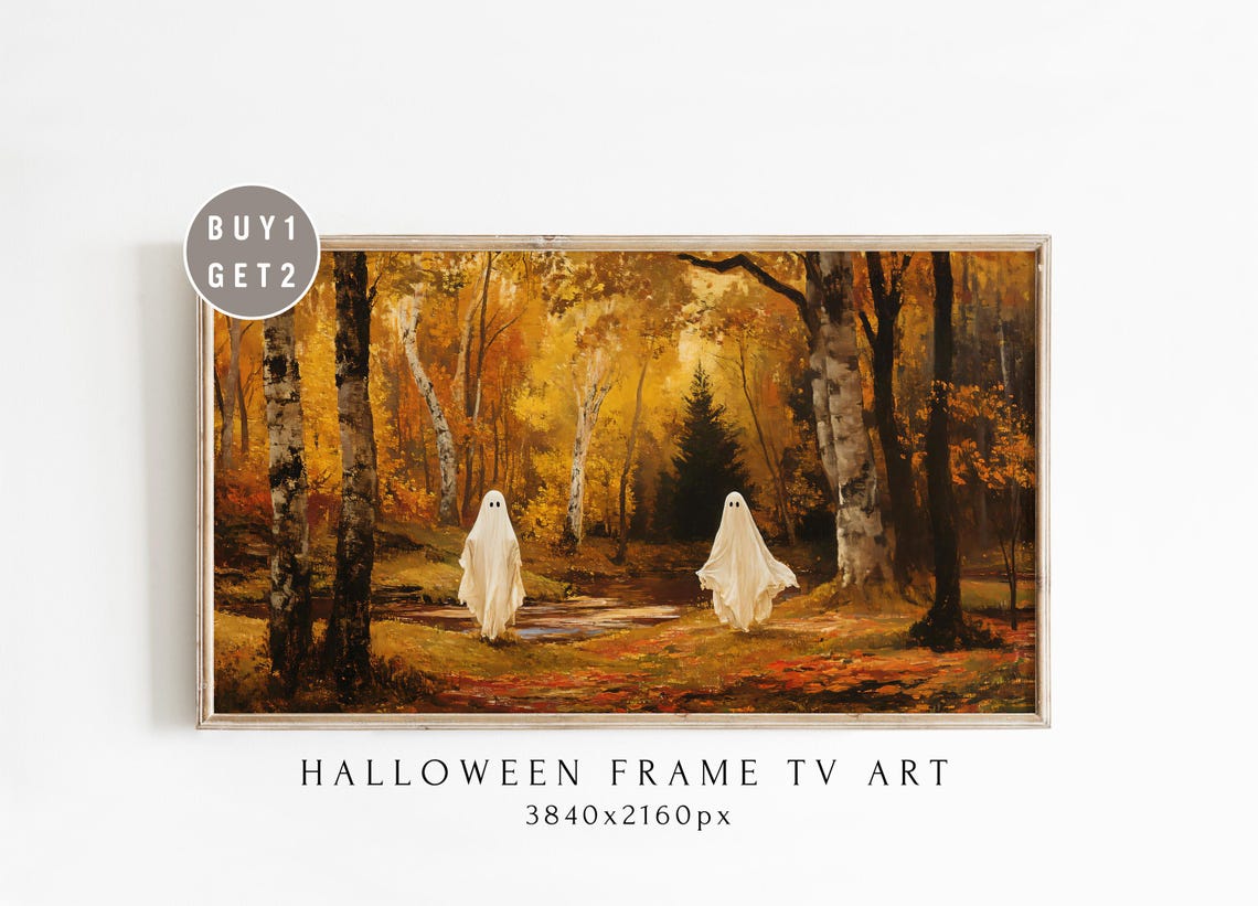 Whimsical Ghosts In Autumn Forest For Frame Tv Halloween Art