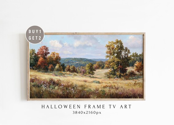 Autumn Countryside Landscape Painting Rustic Fall Field Frame Poster