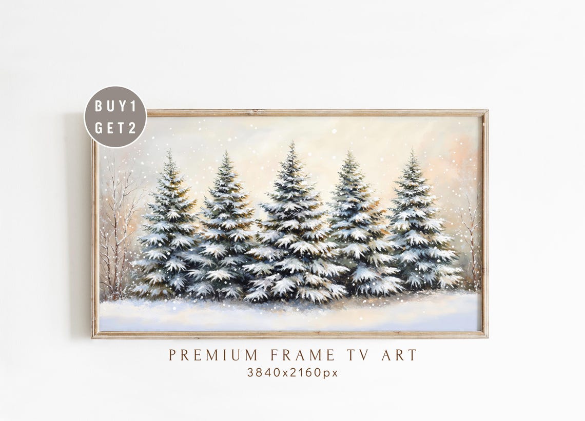 Snow Covered Evergreen Pine Forest Winter Watercolor Scene Poster