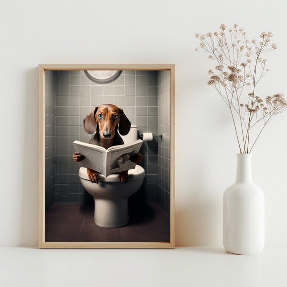 Dachshund Funny Bathroom Wall Art Dog On Toilet Animal In Pet Shop Decor Gift Sg86