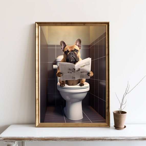 French Bulldog Wall Art Funny Bathroom Poster Dog On Toilet Petshop Gift Decor Jpg Sg98