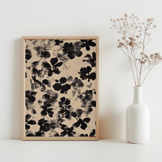 Botanical Japanese Painting Neutral Abstract Floral Pattern Wall Art Minimalist Largescale Print Canvas Sg343