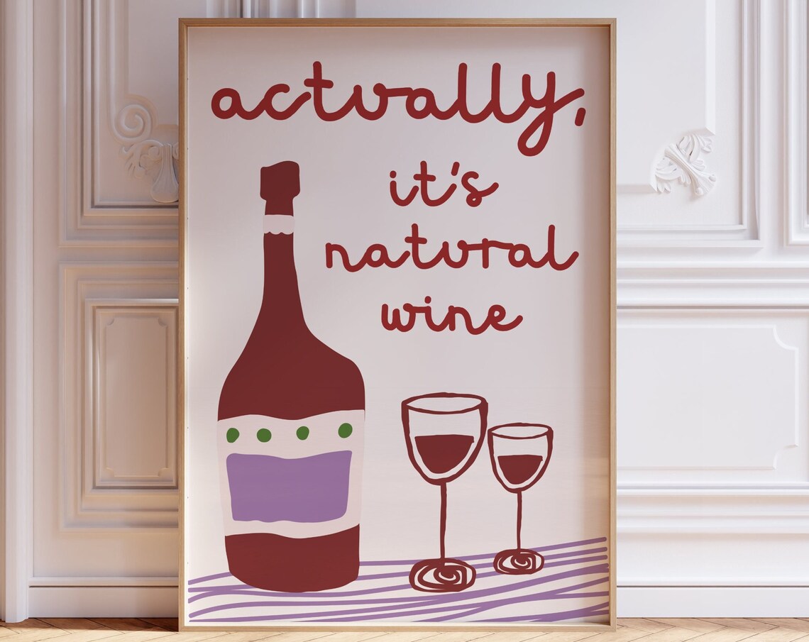 Actually Its Natural Wine Burgundy Bottle Glasses Fun Poster