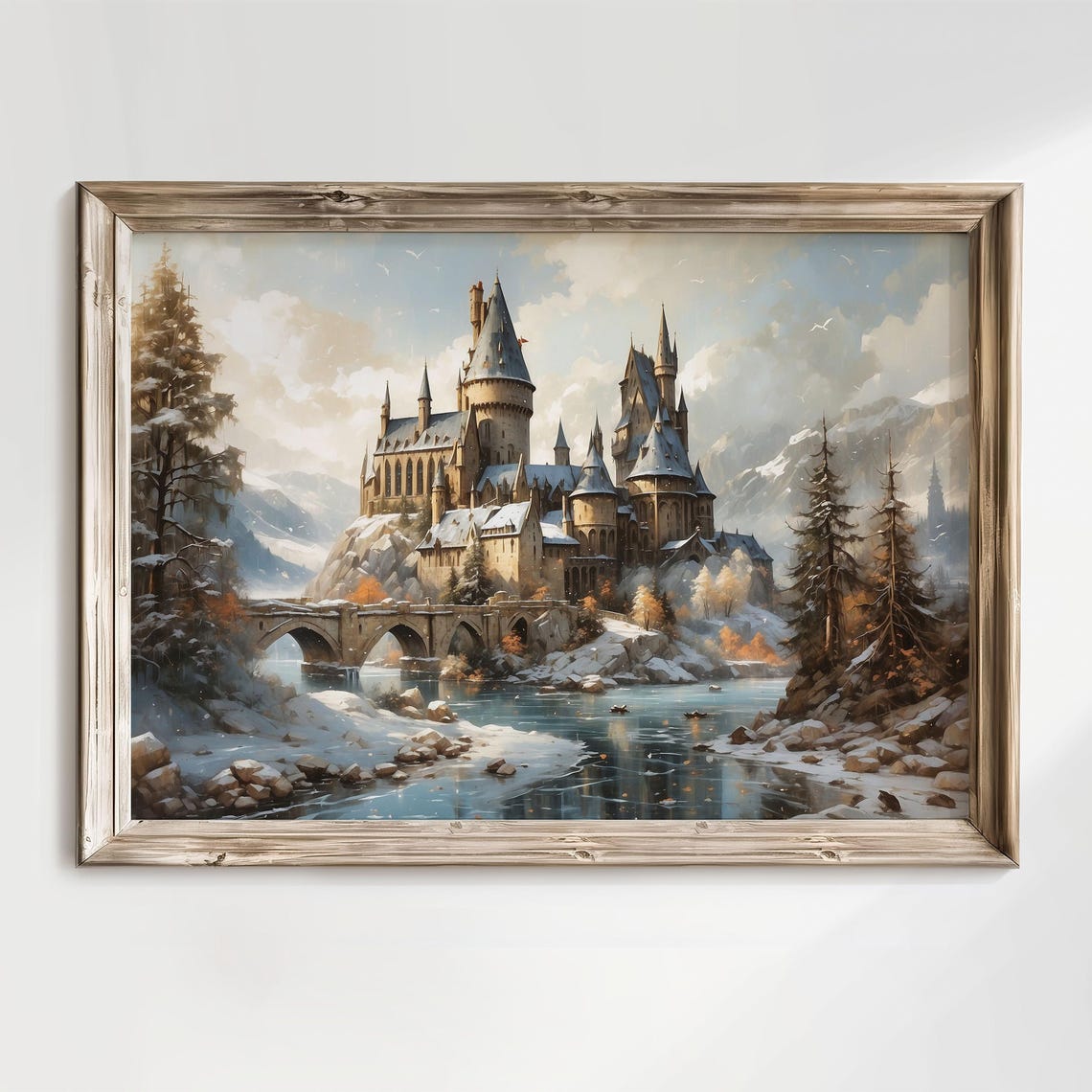 Enchanted Fantasy Wizard Castle Winter Snow Landscape Poster