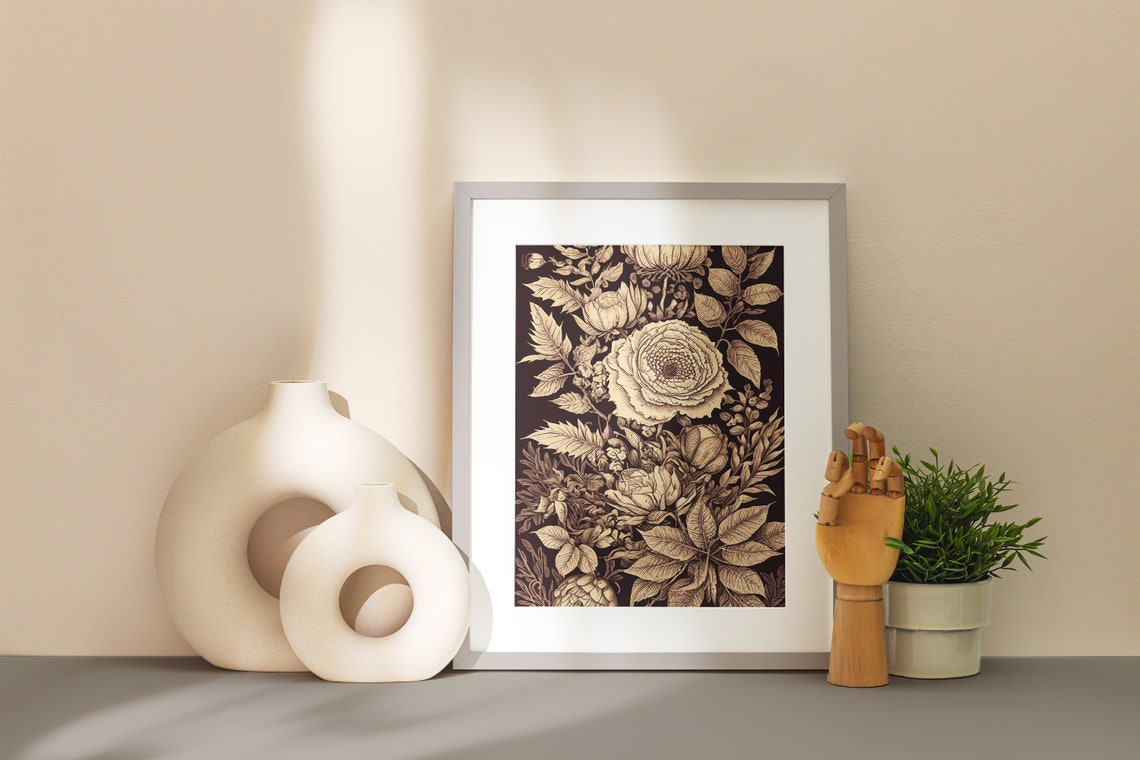 Luxurious Golden Floral Illustration on Dark Background Poster - Image 4