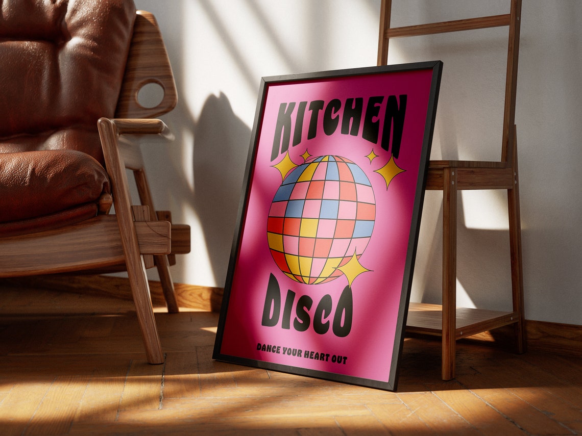 Hot Pink Kitchen Disco Dance Your Heart Out Retro Party Poster - Image 2
