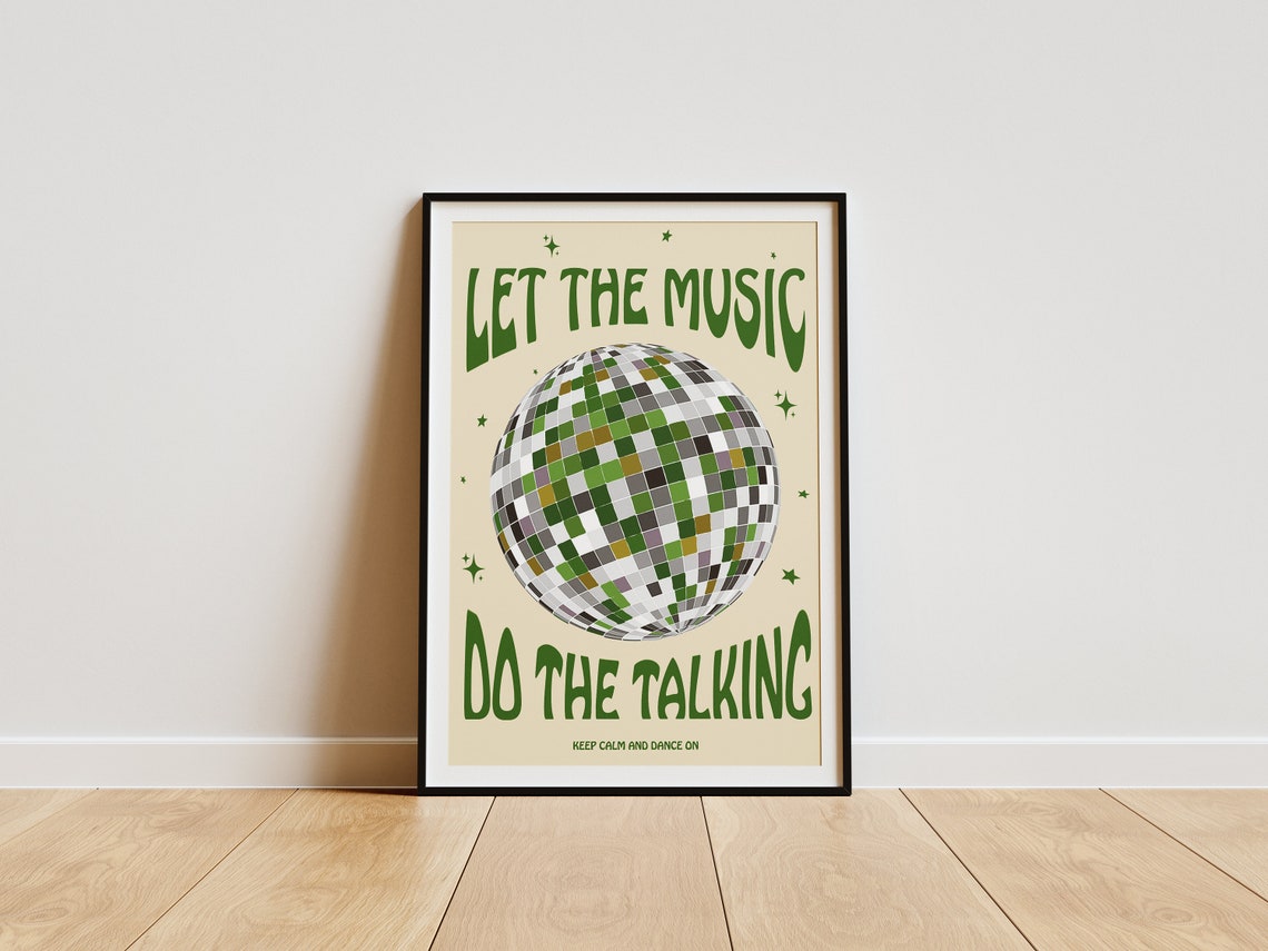 Vintage Groovy Let the Music Do the Talking Disco Ball Quote Poster - Image 3