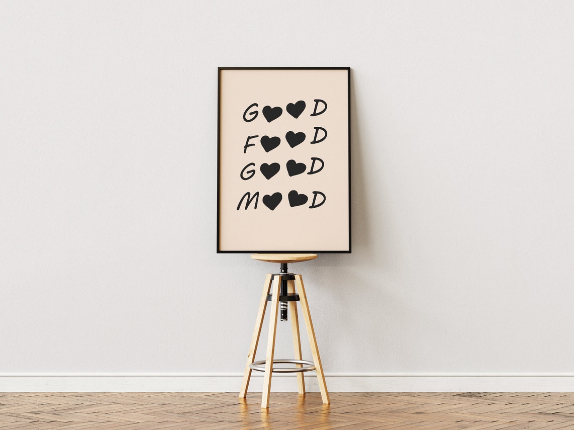 Good Food Good Mood Red Heart Typography Retro Kitchen Poster - Image 4