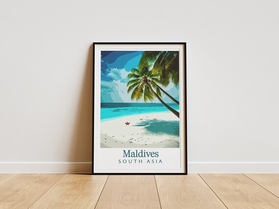 Maldives Travel Print Maldives Wall Decor Maldives Poster Tropical Travel Prints Maldives Art Print Maldives Wall Art A5 A4 A3 A2 A1 A0