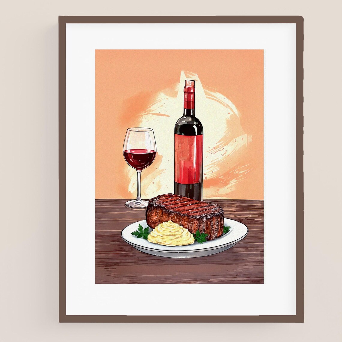 Steak And Wine Art, Elegant Kitchen Decor - Image 2