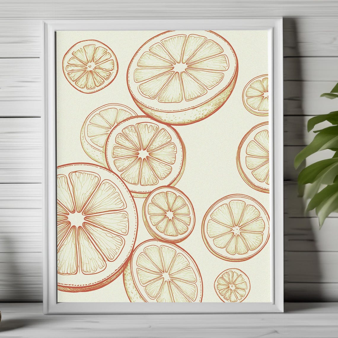 Orange Slices Line Art Pattern Retro Citrus Kitchen Art Poster