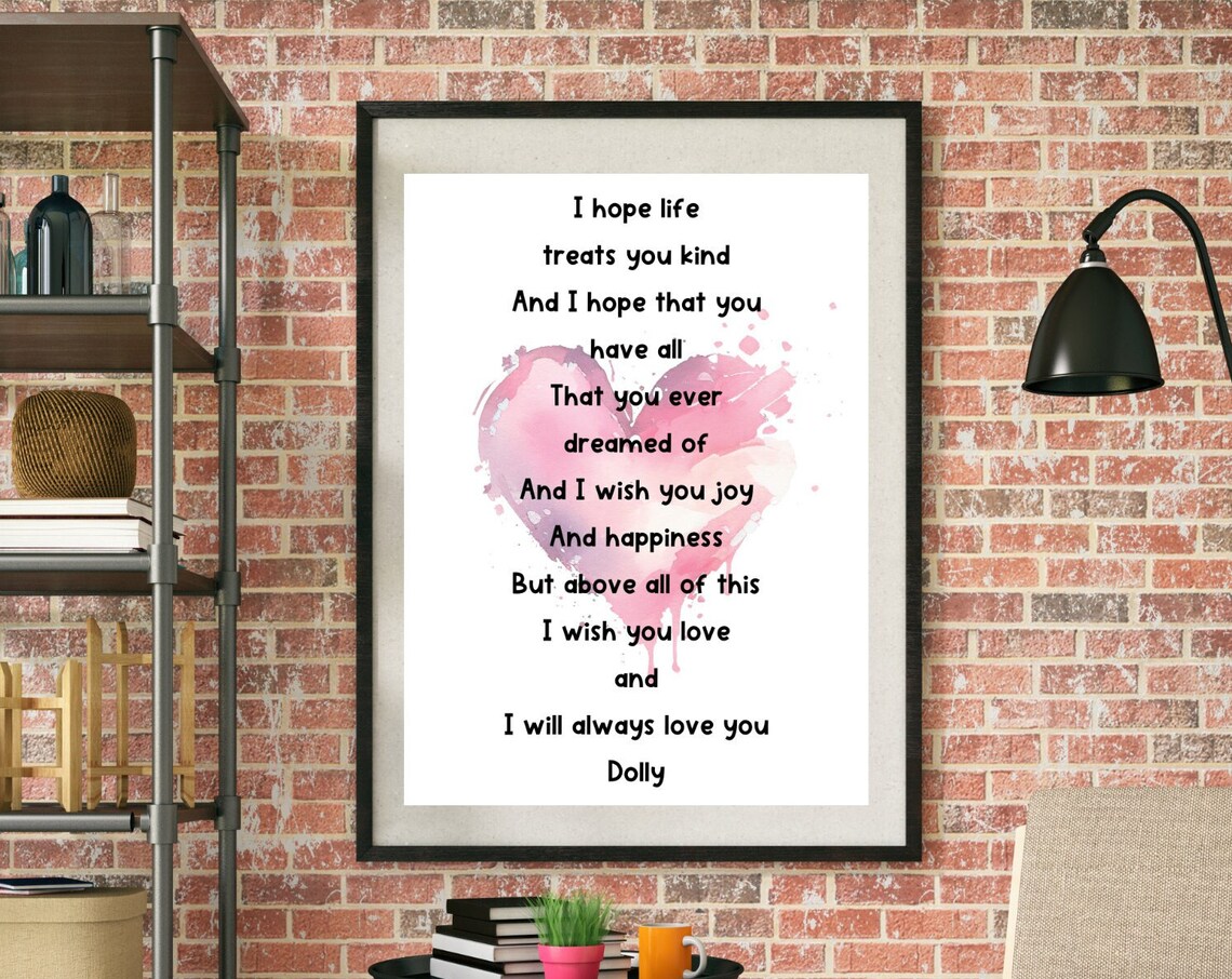 I Will Always Love You Song Lyrics Pink Heart Watercolor Music Poster