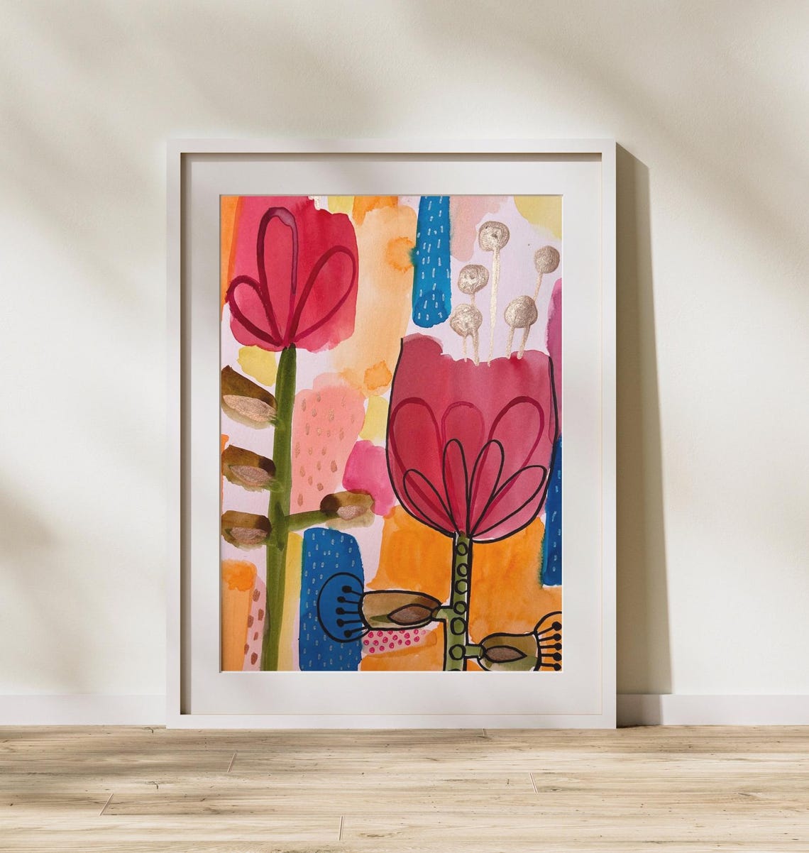 Multicolor Watercolor Flowers Painting Floral Art Print Tulip Flowers Wall Art Pink Flower Painting Modern Bold Wall Art Gift For Mum