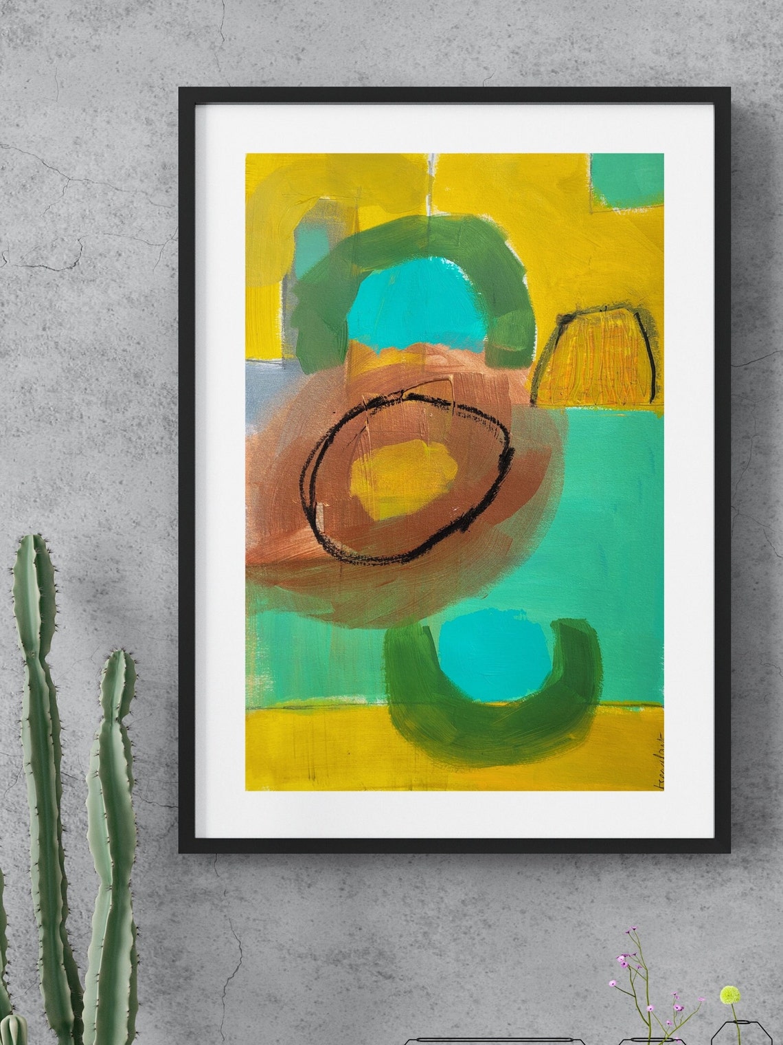 Abstract Original Acrylic Painting Modern Vibrant Prints Green Home Decor Prints Geometric Art Print Unique Colorful Art Gift - Image 3