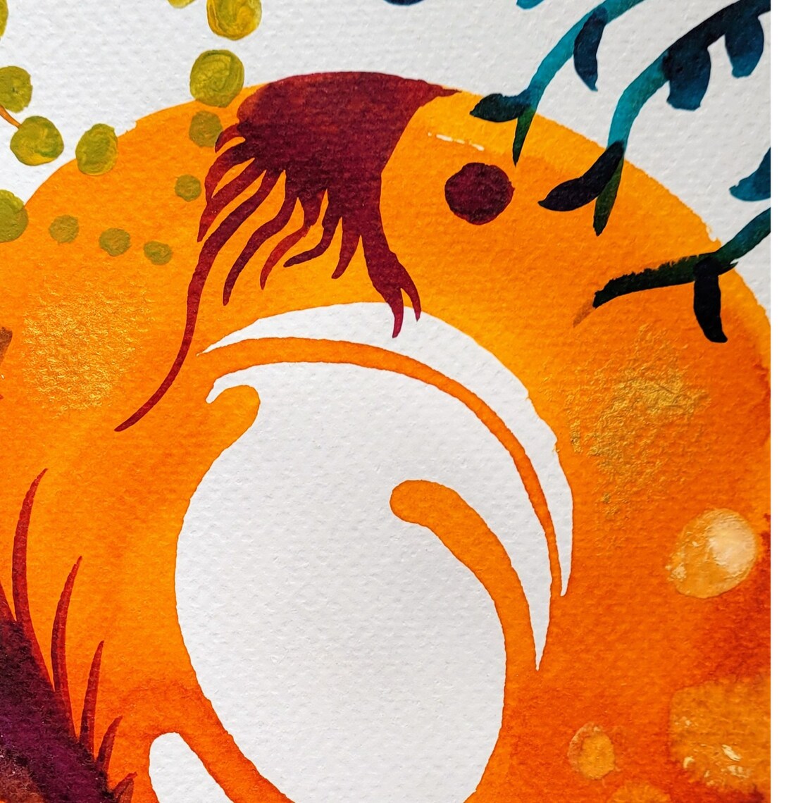Ink Drawing Art Print Original Artwork Ink Art Ethnic Wall Art Splash Art Orange Wall Art Print Orange Painting Boho Poster Prints