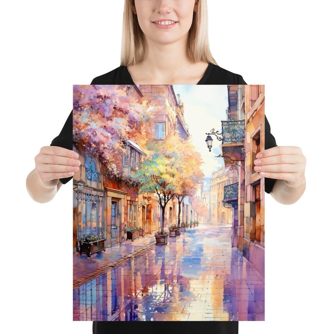 Geneva Switzerland Old Town Street Cafe Scene Watercolor Poster