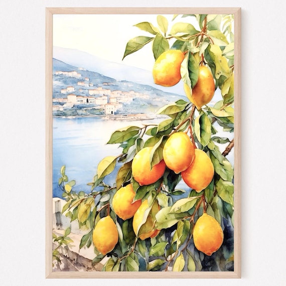 Positano Lemon Tree Branch Amalfi Coast Watercolor Italy Poster