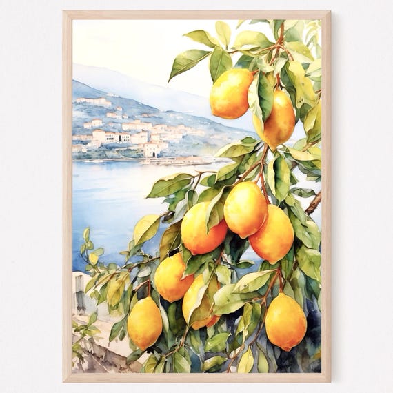 Positano Watercolor Print Amalfi Coast Lemon Tree Art