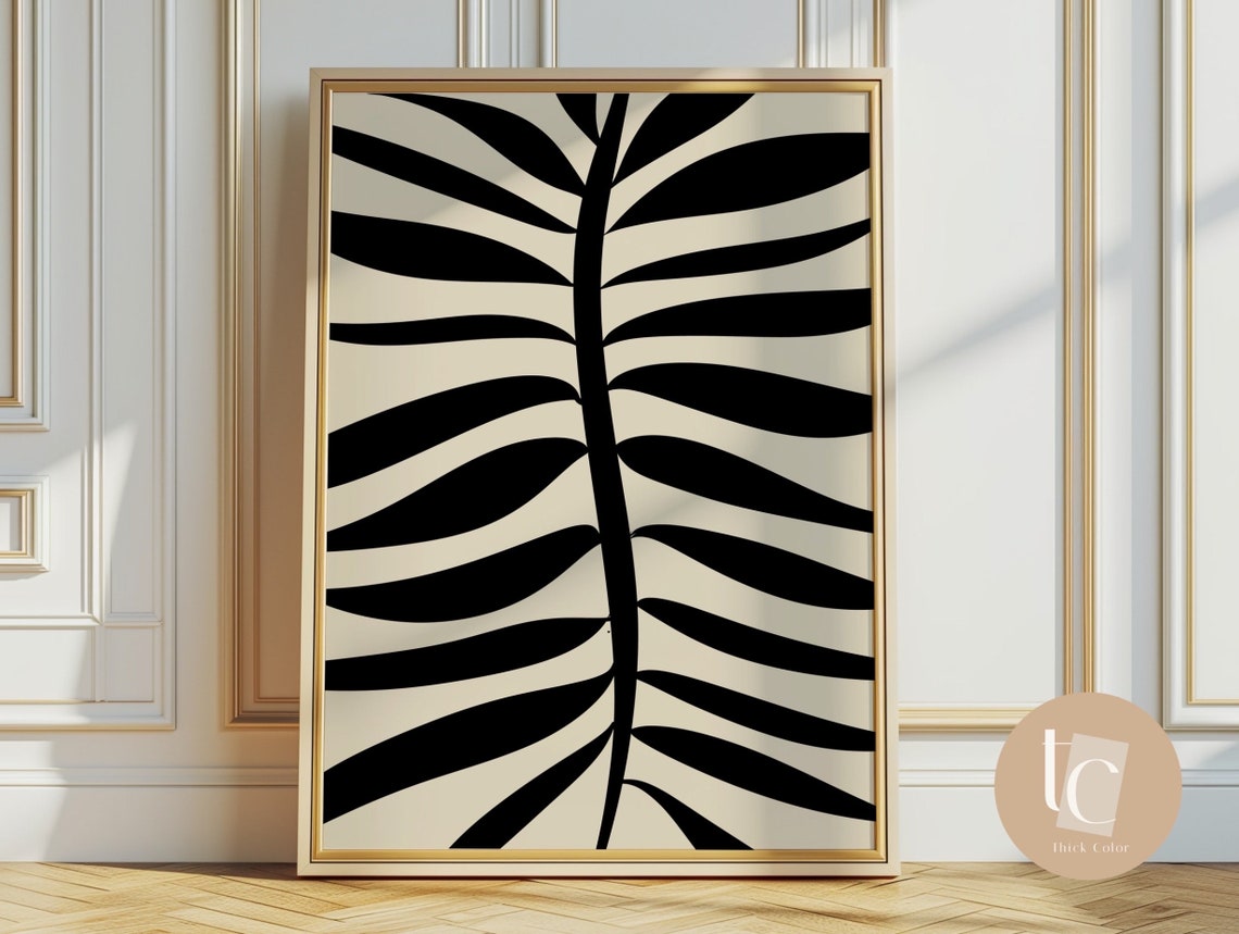 Black Palm Frond Silhouette on Cream Minimalist Botanical Line Poster
