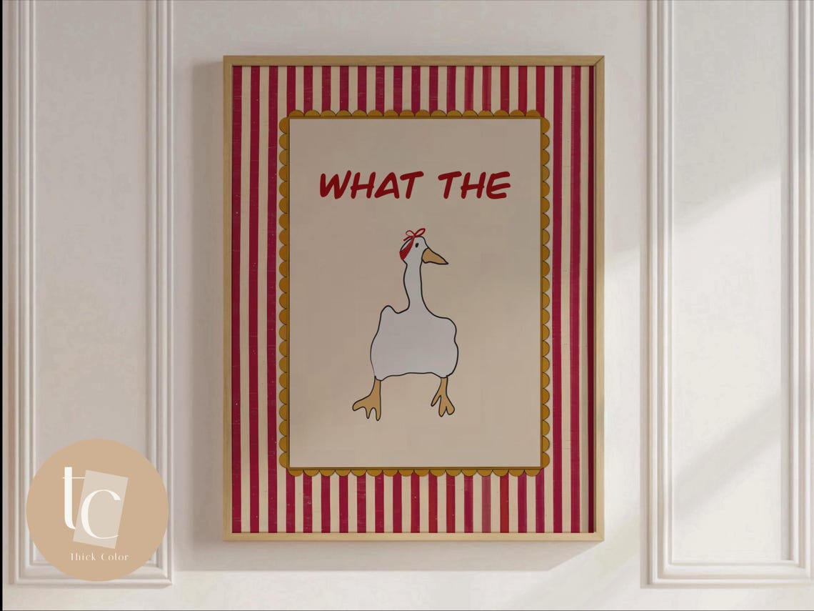 What The Funny White Duck Goose Sweary Quote Red Striped Poster