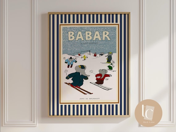 Babar The Elephant Ski In Snow Nursery Art Print
