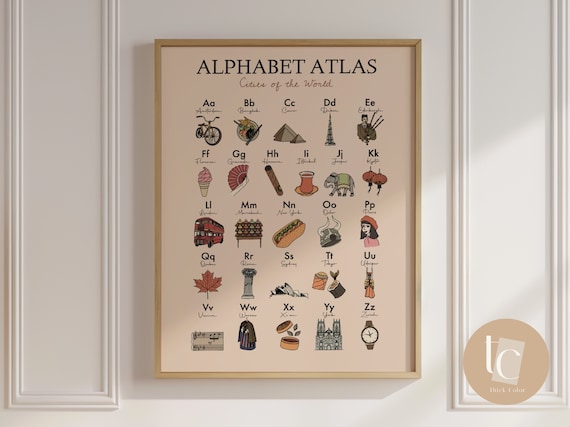 Alphabet Atlas Cities of the World Educational Nursery Wall Art