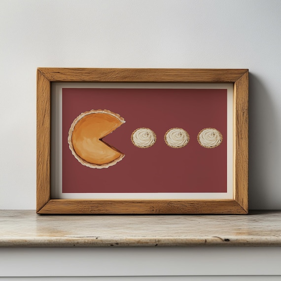 Pac Man Pumpkin Pie Eating Cream Tarts Funny Thanksgiving Art Poster